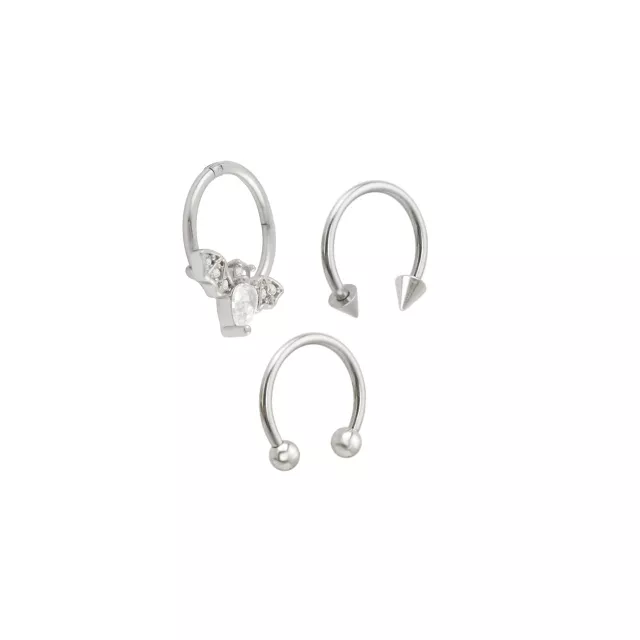 Multi-Pack CZ Bat Titanium Hinged Hoop and Horseshoe Rings 3 Pack - 16 Gauge at Spencer's