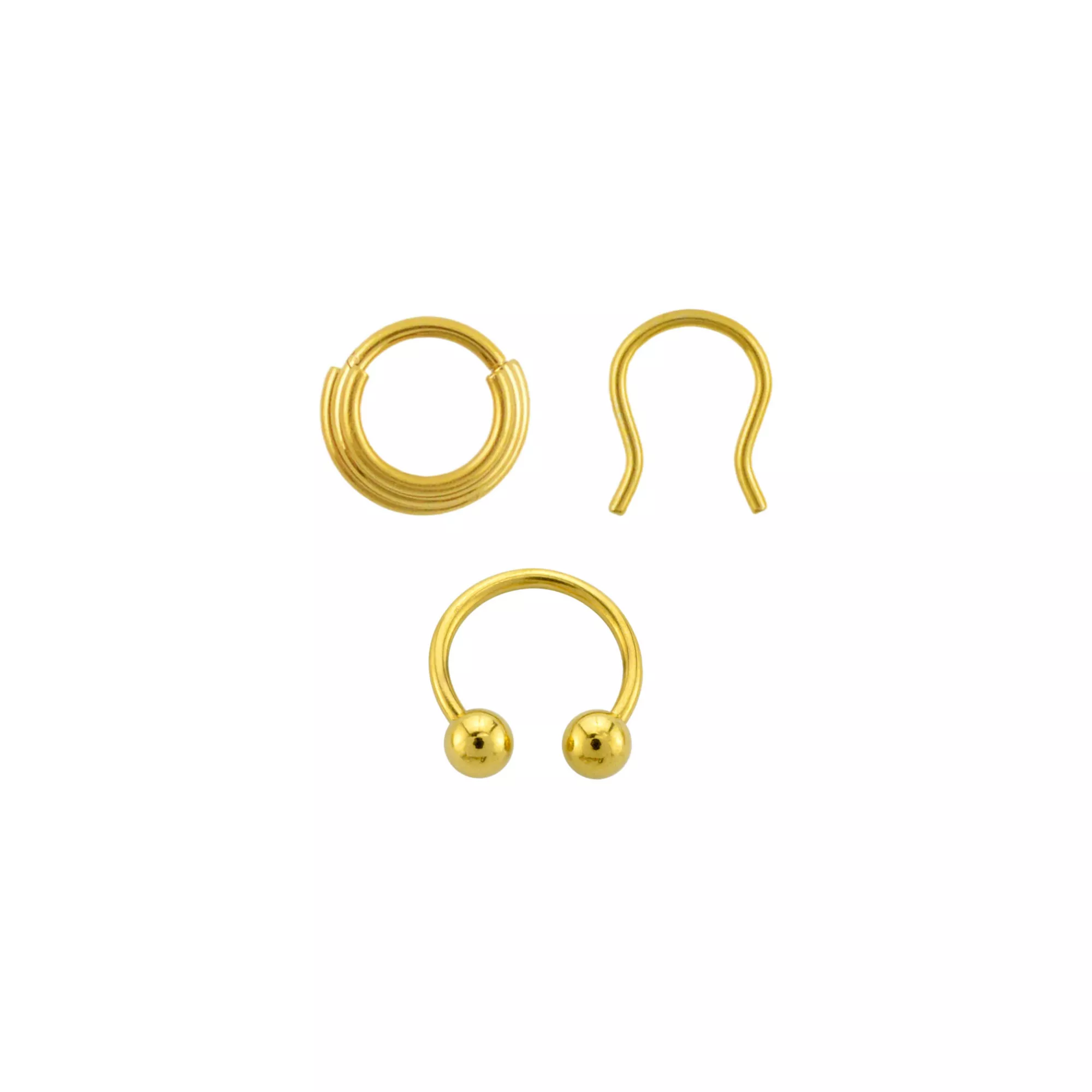 Multi-Pack CZ Gold Plated Chain Hinge Retainer Horseshoe Septum Rings 3 Pack - 16 Gauge at Spencer's