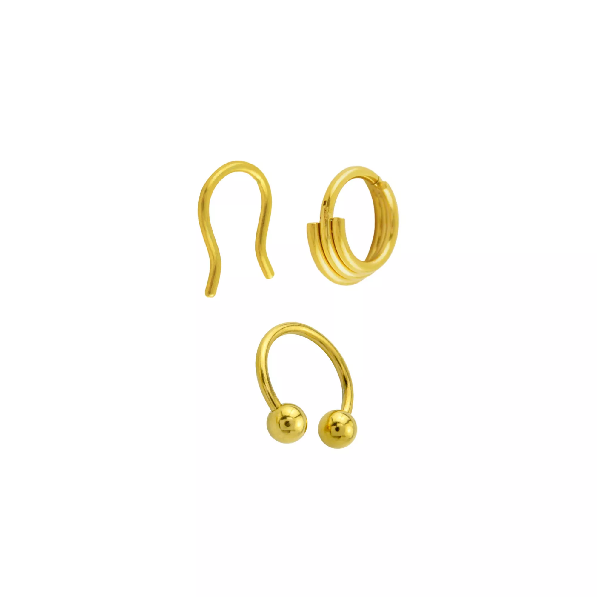 Multi-Pack CZ Gold Plated Chain Hinge Retainer Horseshoe Septum Rings 3 Pack - 16 Gauge at Spencer's