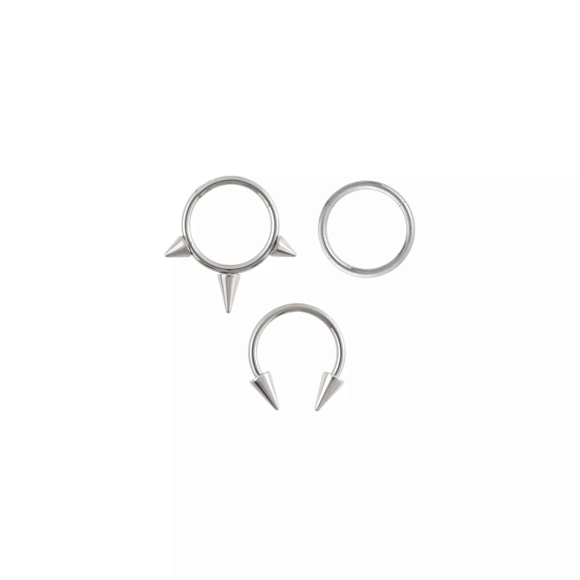 Multi-Pack Spiked Titanium Hinged Hoop and Horseshoe Rings 3 Pack - 16 Gauge at Spencer's