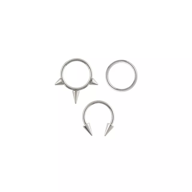 Multi-Pack Spiked Titanium Hinged Hoop and Horseshoe Rings 3 Pack - 16 Gauge at Spencer's