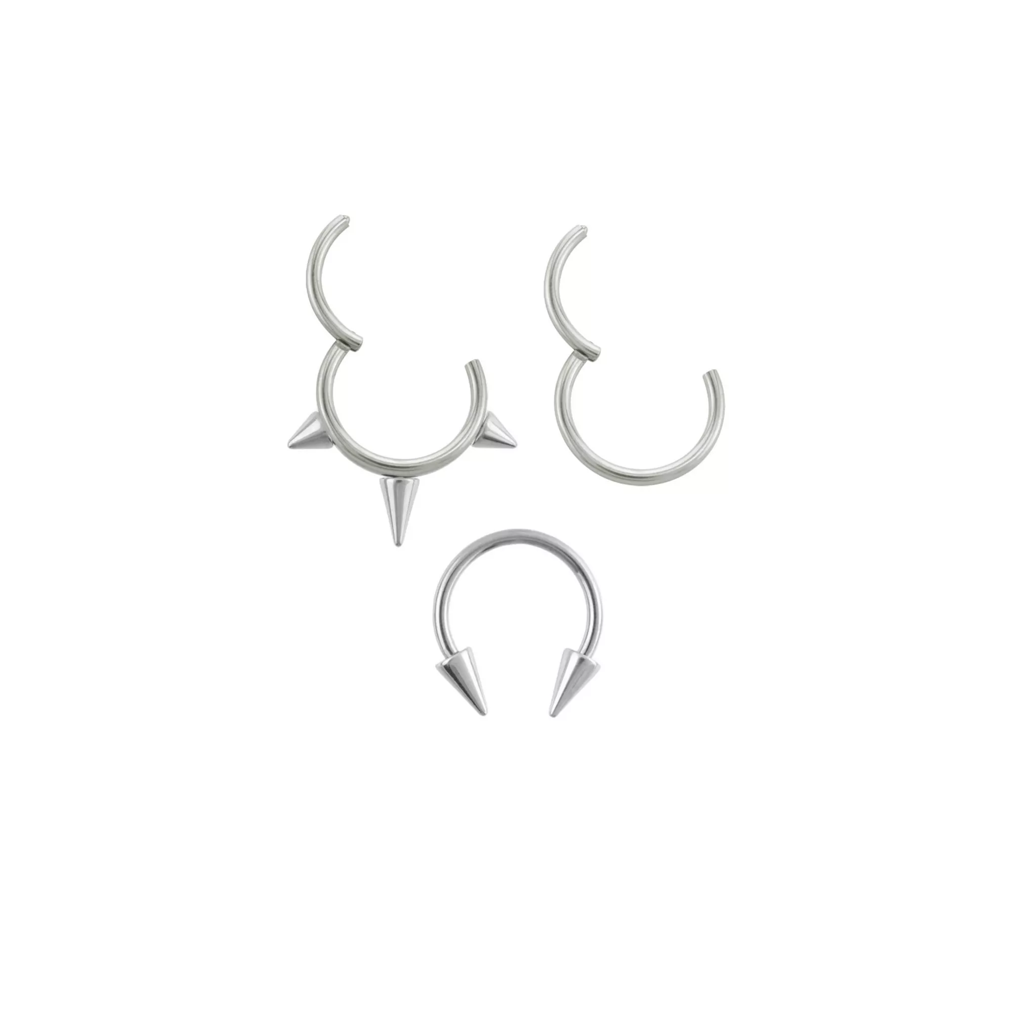 Multi-Pack Spiked Titanium Hinged Hoop and Horseshoe Rings 3 Pack - 16 Gauge at Spencer's