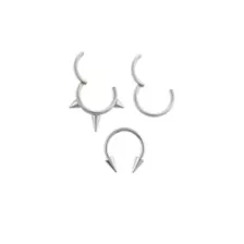 Multi-Pack Spiked Titanium Hinged Hoop and Horseshoe Rings 3 Pack - 16 Gauge at Spencer's