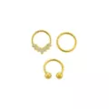 Multi-Pack CZ Gold Plated Hinged Horseshoe Septum Rings 3 Pack - 16 Gauge at Spencer's