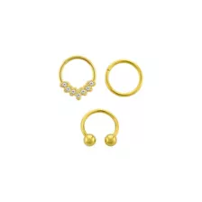 Multi-Pack CZ Gold Plated Hinged Horseshoe Septum Rings 3 Pack - 16 Gauge at Spencer's