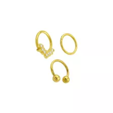 Multi-Pack CZ Gold Plated Hinged Horseshoe Septum Rings 3 Pack - 16 Gauge at Spencer's