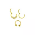 Multi-Pack CZ Gold Plated Hinged Horseshoe Septum Rings 3 Pack - 16 Gauge at Spencer's