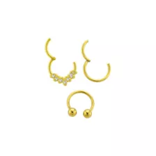 Multi-Pack CZ Gold Plated Hinged Horseshoe Septum Rings 3 Pack - 16 Gauge at Spencer's