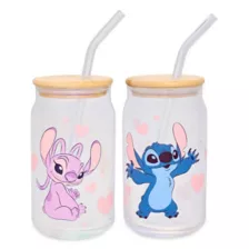 Stitch and Angel Glass Cup with Straw Set 16 oz. - Lilo & Stitch at Spencer's