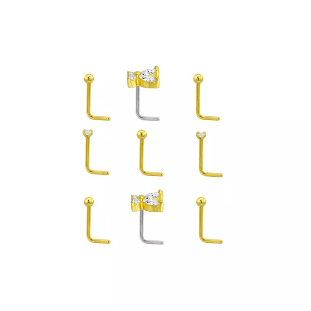 Multi-Pack CZ Butterfly and Flower L-Bend Studs 9 Pack - 20 Gauge