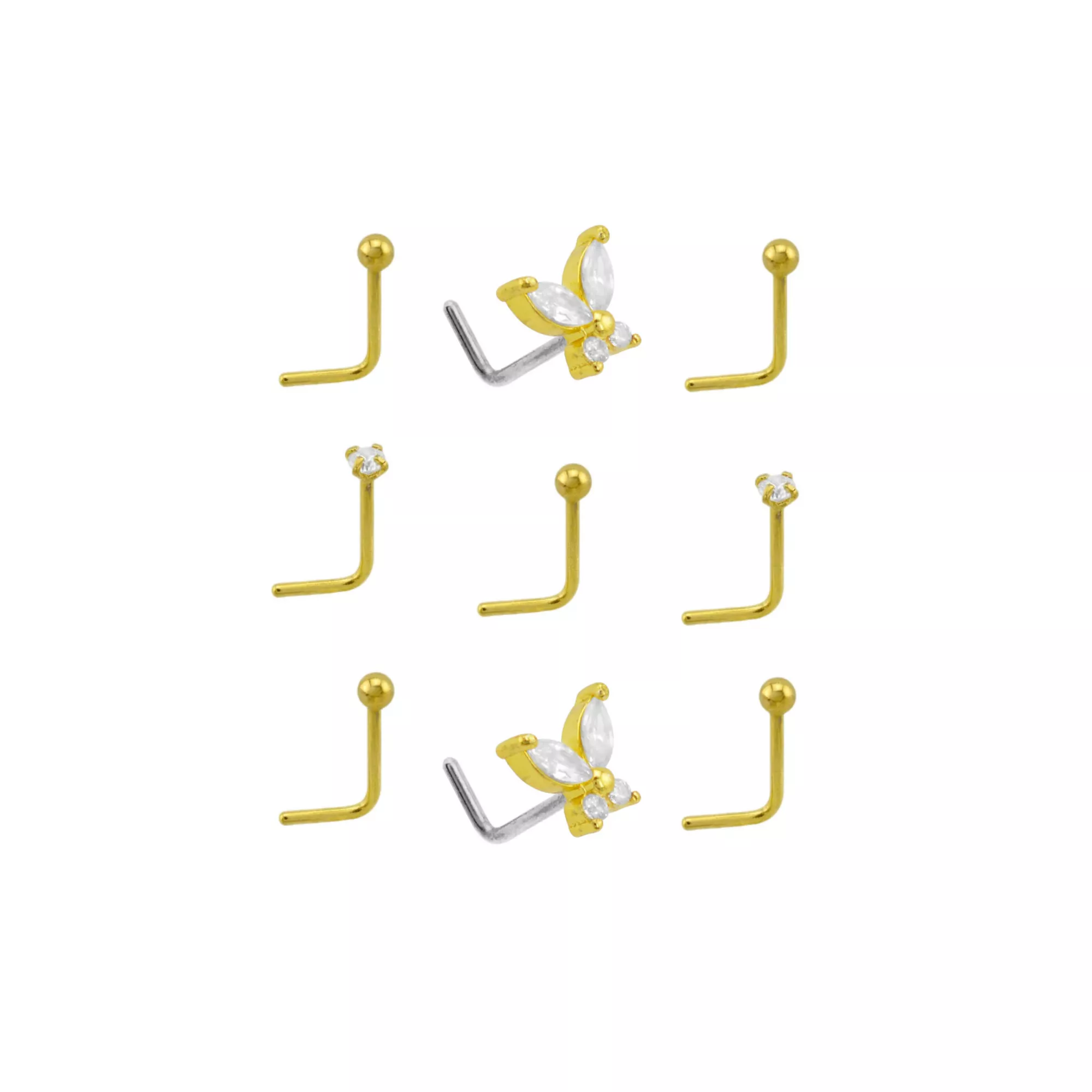 Multi-Pack CZ Butterfly and Flower L-Bend Studs 9 Pack - 20 Gauge at Spencer's