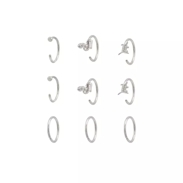 Multi-Pack CZ Snake Barbed Wire Hoop Nose Rings 9 Pack - 20 Gauge