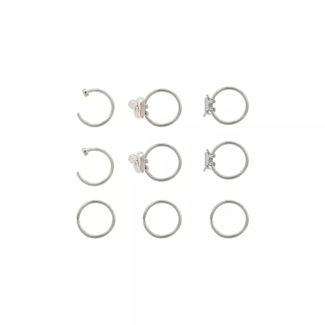 Multi-Pack CZ Snake Barbed Wire Hoop Nose Rings 9 Pack - 20 Gauge