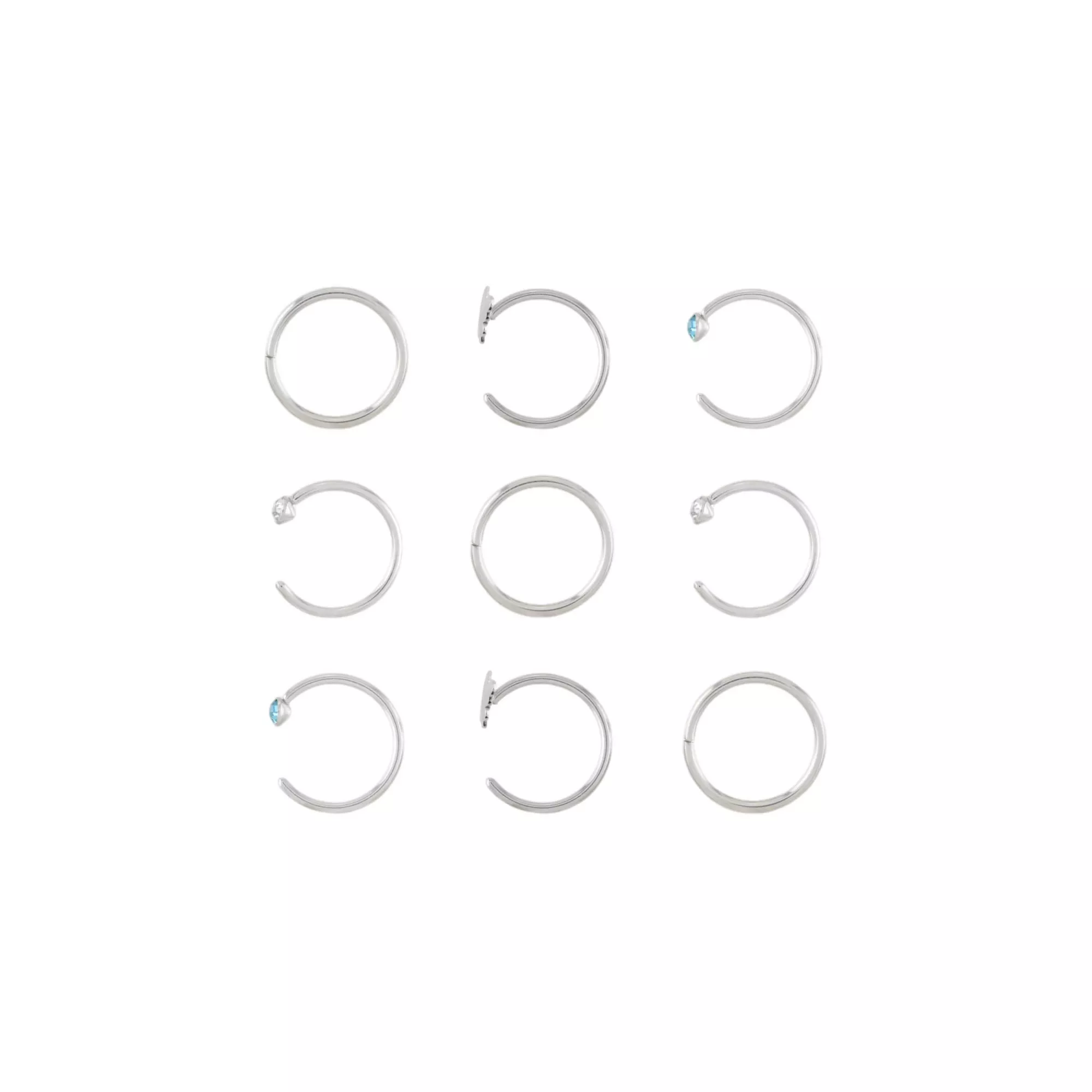 Multi-Pack Blue CZ Butterfly Titanium Hoop Nose Rings 9 Pack - 20 Gauge at Spencer's