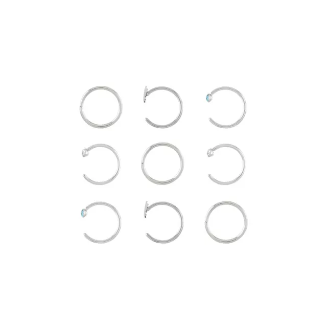 Multi-Pack Blue CZ Butterfly Titanium Hoop Nose Rings 9 Pack - 20 Gauge