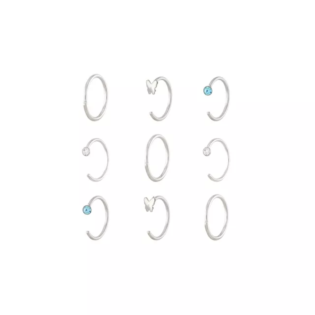 Multi-Pack Blue CZ Butterfly Titanium Hoop Nose Rings 9 Pack - 20 Gauge