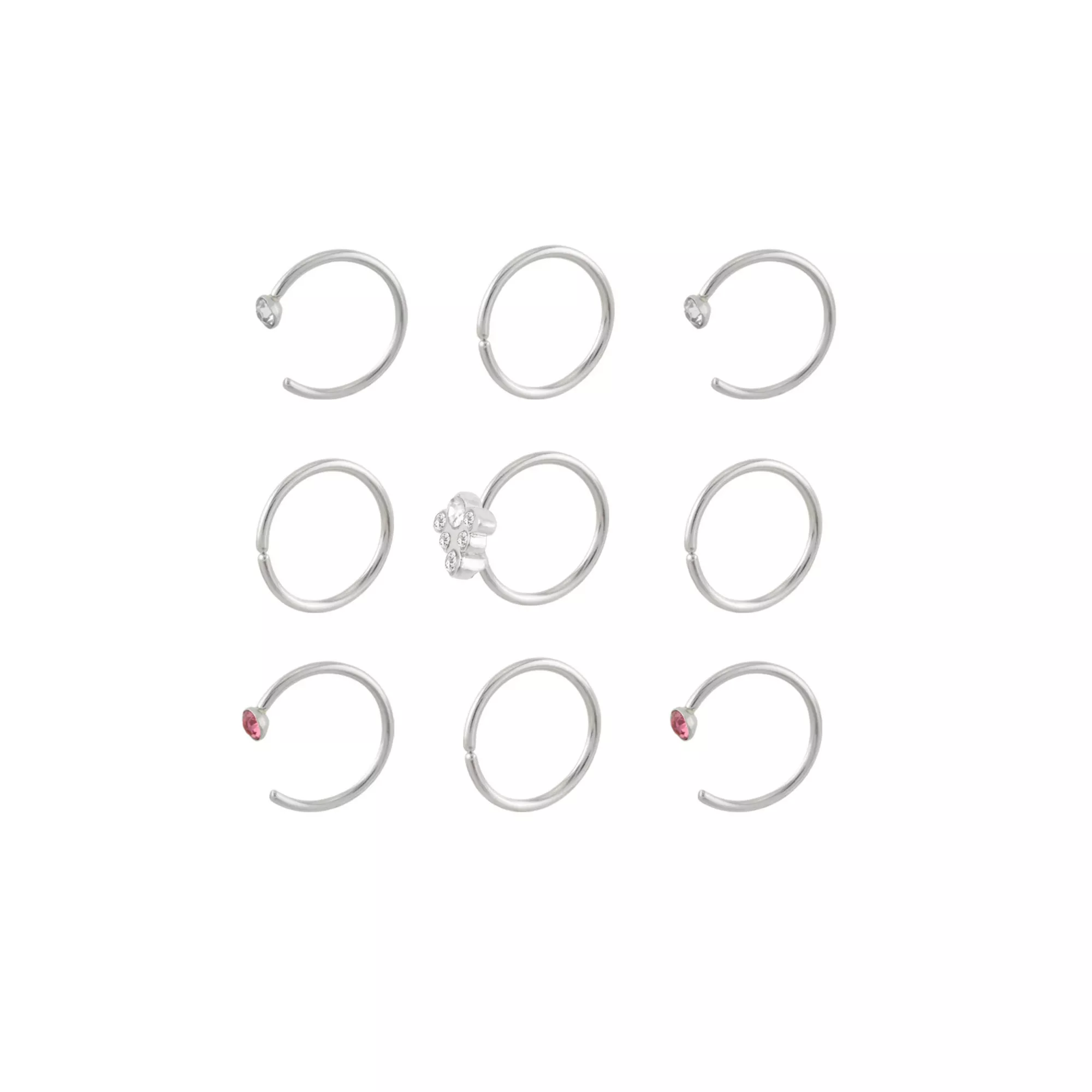 Multi-Pack Pink CZ Cluster Titanium Hoop Nose Rings 9 Pack - 20 Gauge at Spencer's