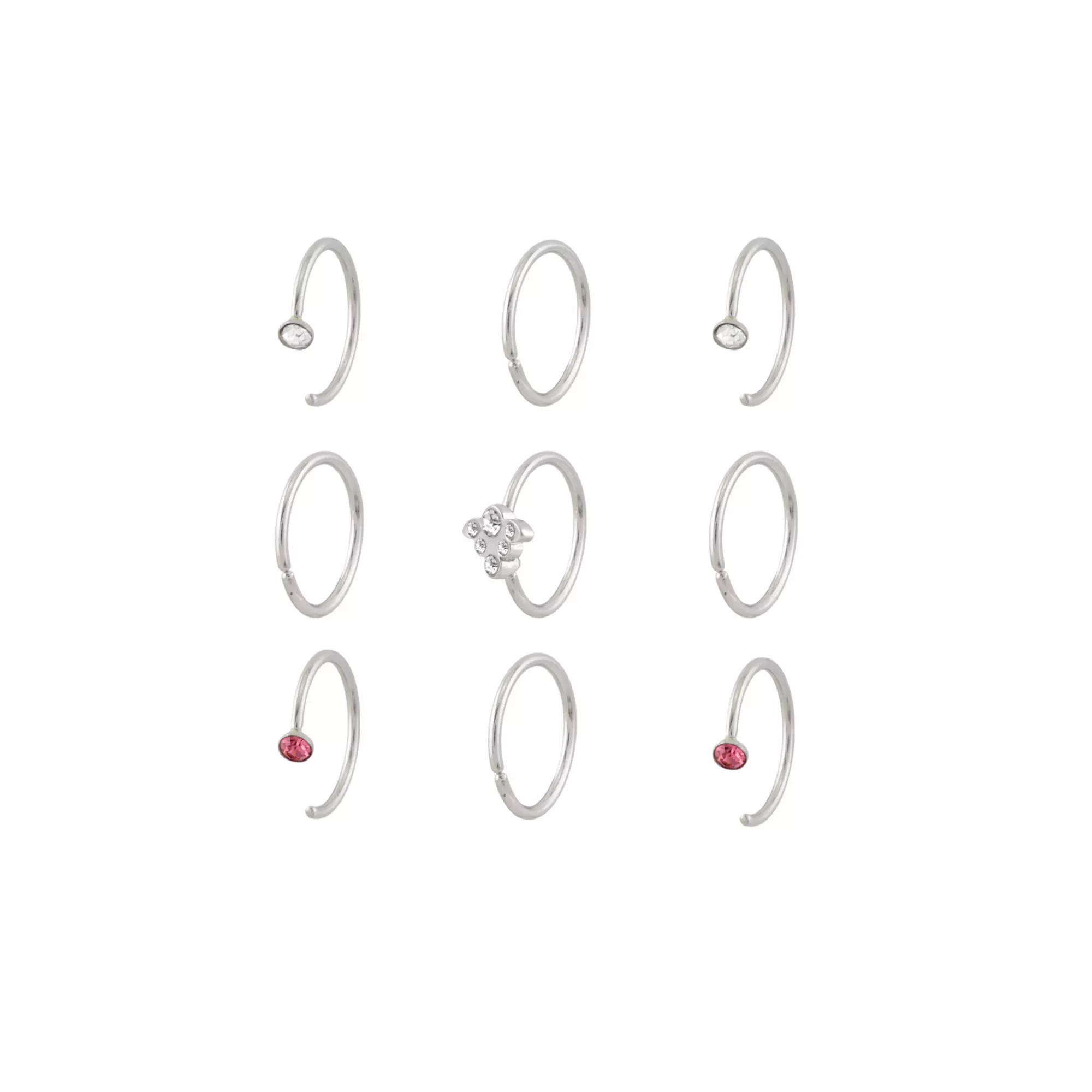Multi-Pack Pink CZ Cluster Titanium Hoop Nose Rings 9 Pack - 20 Gauge at Spencer's