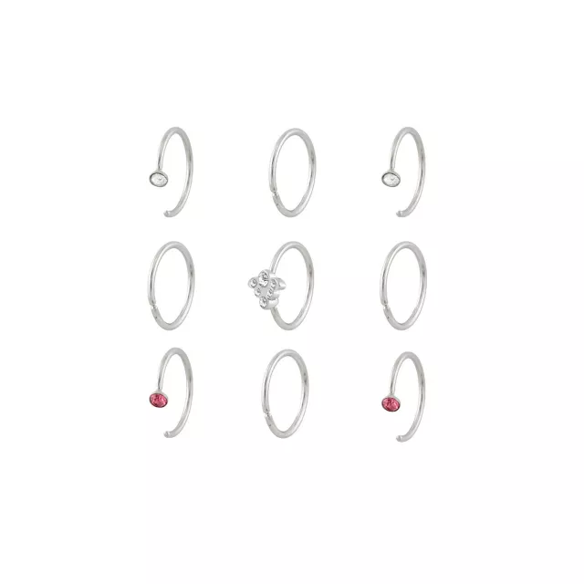 Multi-Pack Pink CZ Cluster Titanium Hoop Nose Rings 9 Pack - 20 Gauge at Spencer's