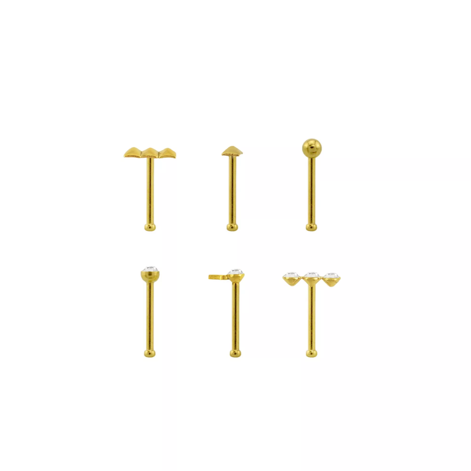 Multi-Pack CZ Trio Spike Gold-Tone Titanium Nose Pins 6 Pack - 18 Gauge at Spencer's