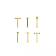 Multi-Pack CZ Trio Spike Gold-Tone Titanium Nose Pins 6 Pack - 18 Gauge at Spencer's