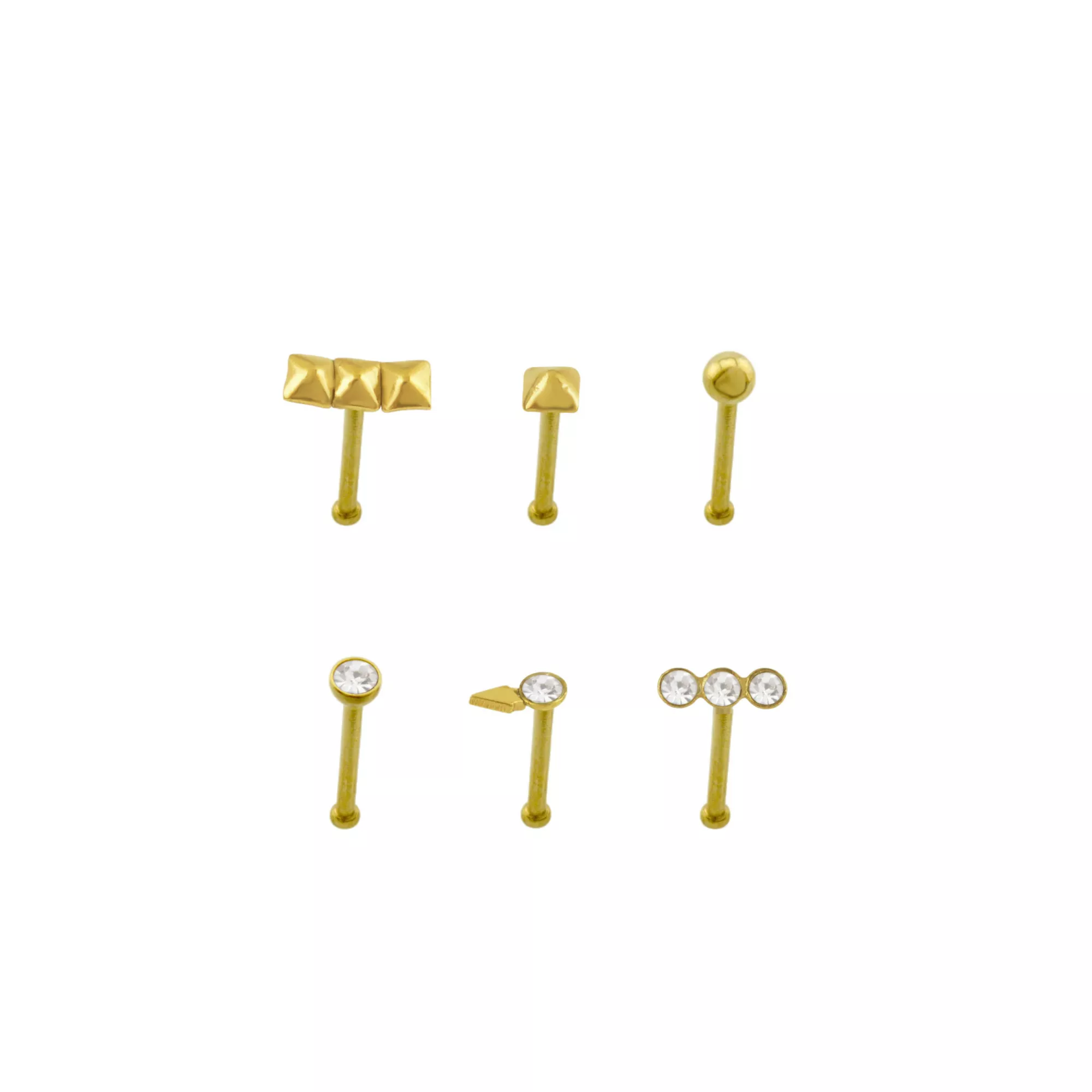 Multi-Pack CZ Trio Spike Gold-Tone Titanium Nose Pins 6 Pack - 18 Gauge at Spencer's