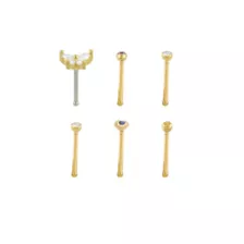 Multi-Pack CZ Titanium Gold-Toned Butterfly Nose Pins 6 Pack - 20 Gauge at Spencer's