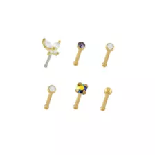 Multi-Pack CZ Titanium Gold-Toned Butterfly Nose Pins 6 Pack - 20 Gauge at Spencer's