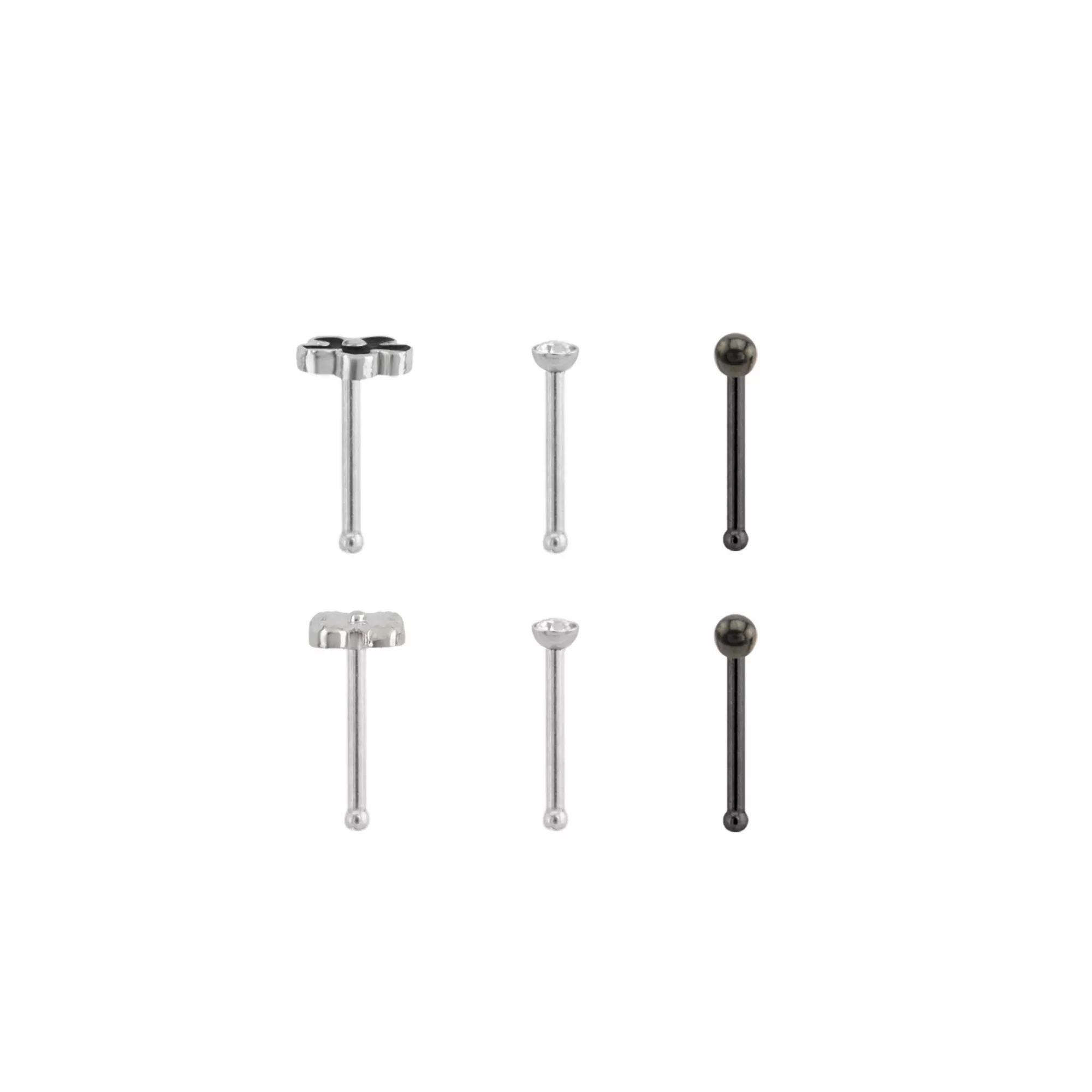 Multi-Pack CZ Black Onyx Flower Nose Pins 6 Pack - 20 Gauge at Spencer's