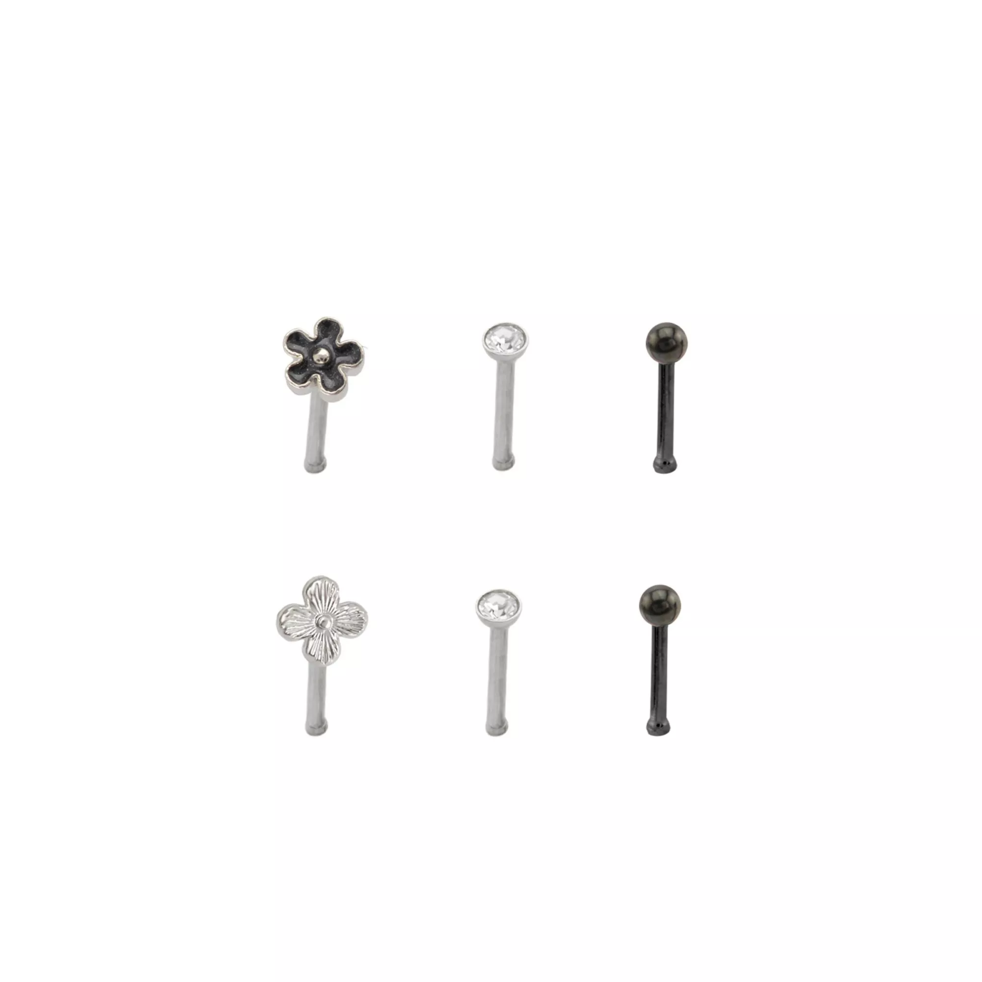Multi-Pack CZ Black Onyx Flower Nose Pins 6 Pack - 20 Gauge at Spencer's