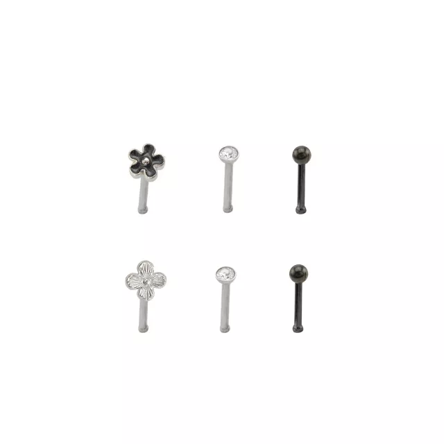 Multi-Pack CZ Black Onyx Flower Nose Pins 6 Pack - 20 Gauge at Spencer's