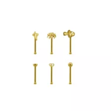 Multi-Pack CZ Gold-Toned Mushroom Nose Pins 6 Pack - 18 Gauge at Spencer's