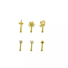 Multi-Pack CZ Gold-Toned Mushroom Nose Pins 6 Pack - 18 Gauge at Spencer's