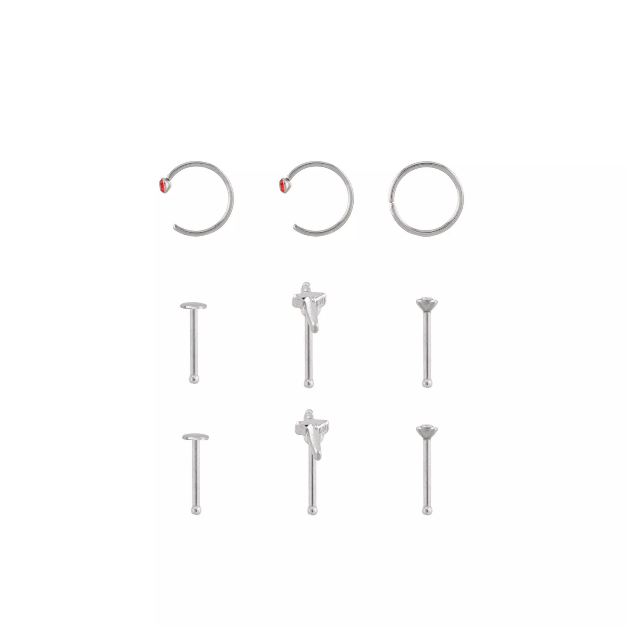 Multi-Pack CZ Titanium Sword Nose Pins and Hoops 9 Pack - 18 Gauge at Spencer's