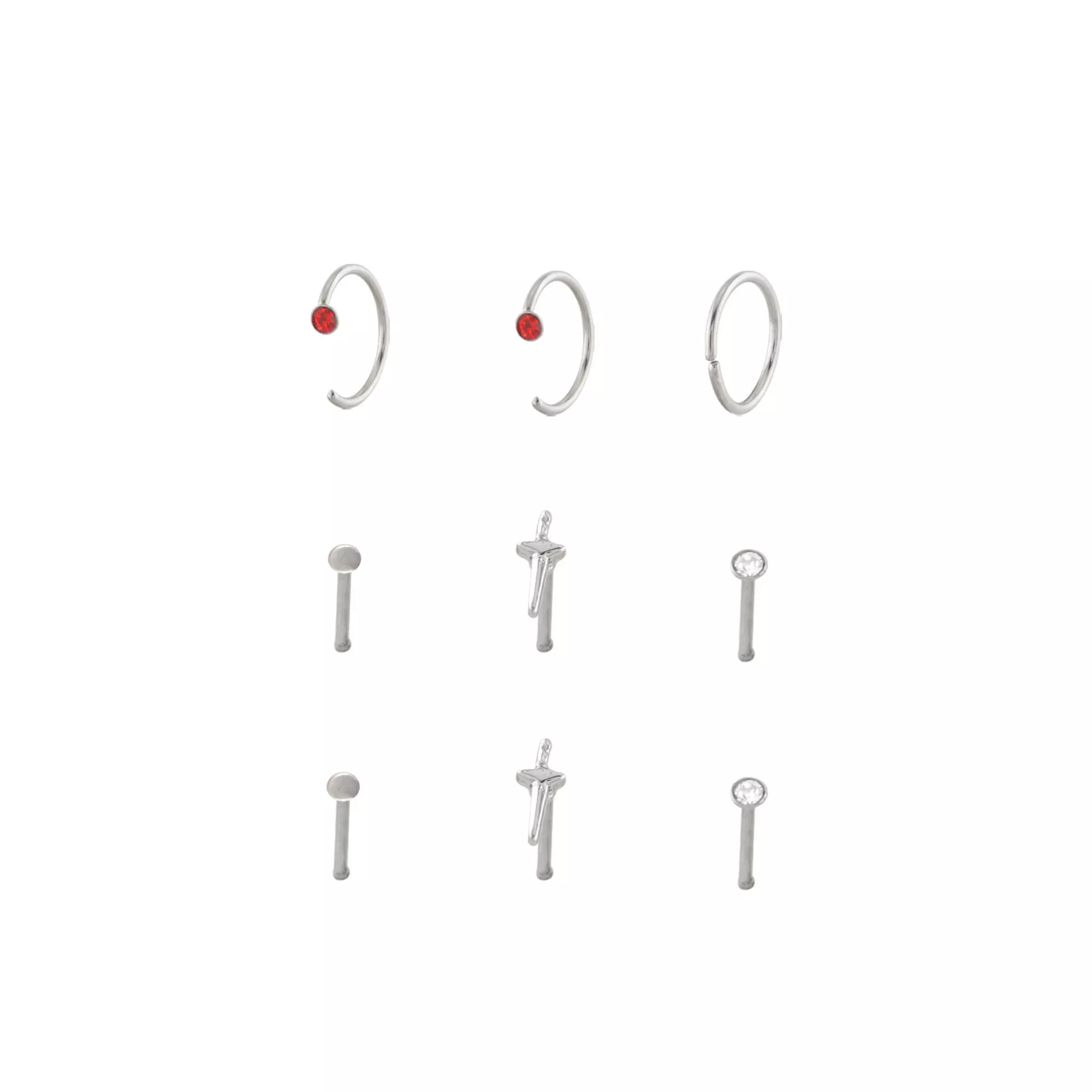 Multi-Pack CZ Titanium Sword Nose Pins and Hoops 9 Pack - 18 Gauge at Spencer's