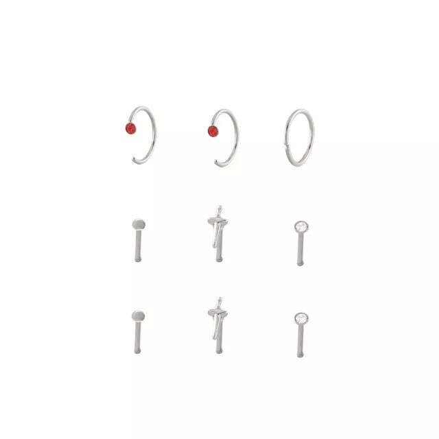 Multi-Pack CZ Titanium Sword Nose Pins and Hoops 9 Pack - 18 Gauge at Spencer's
