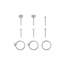 Multi-Pack Iridescent CZ Flower Silver-Plated Titanium Nose Pins and Hoops 9 Pack - 20 Gauge at Spencer's