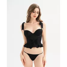 Black Bow Frill Corset and G-String Panties Set at Spencer's