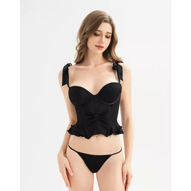 Black Bow Frill Corset and G-String Panties Set at Spencer's