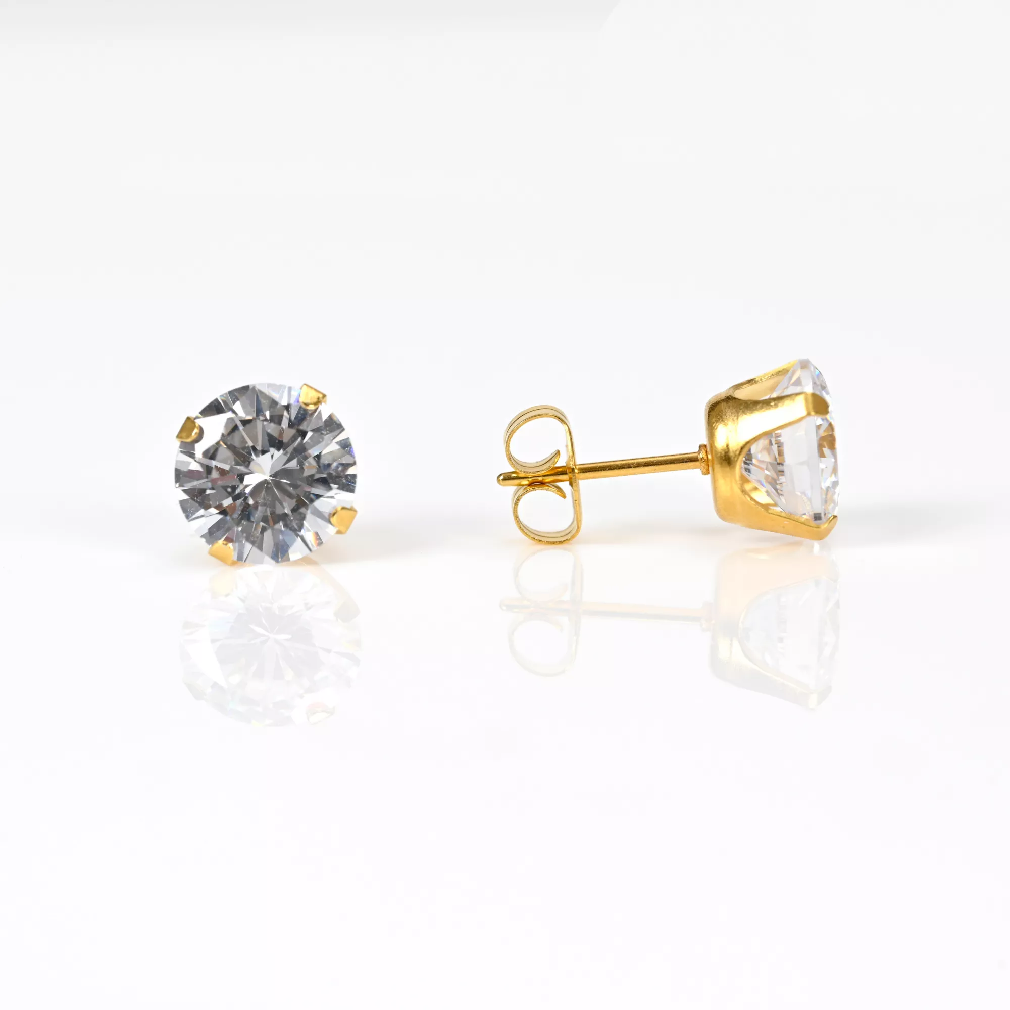 CZ Round Gold Plated Stud Earrings - 20 Gauge at Spencer's