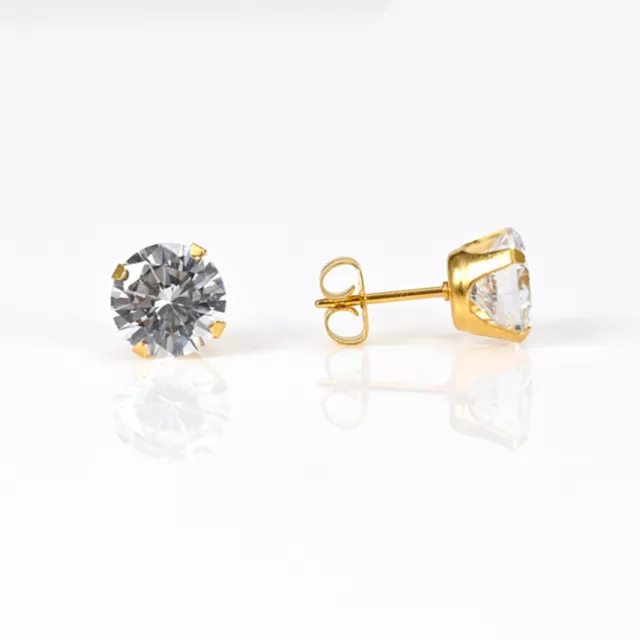 CZ Round Gold Plated Stud Earrings - 20 Gauge at Spencer's