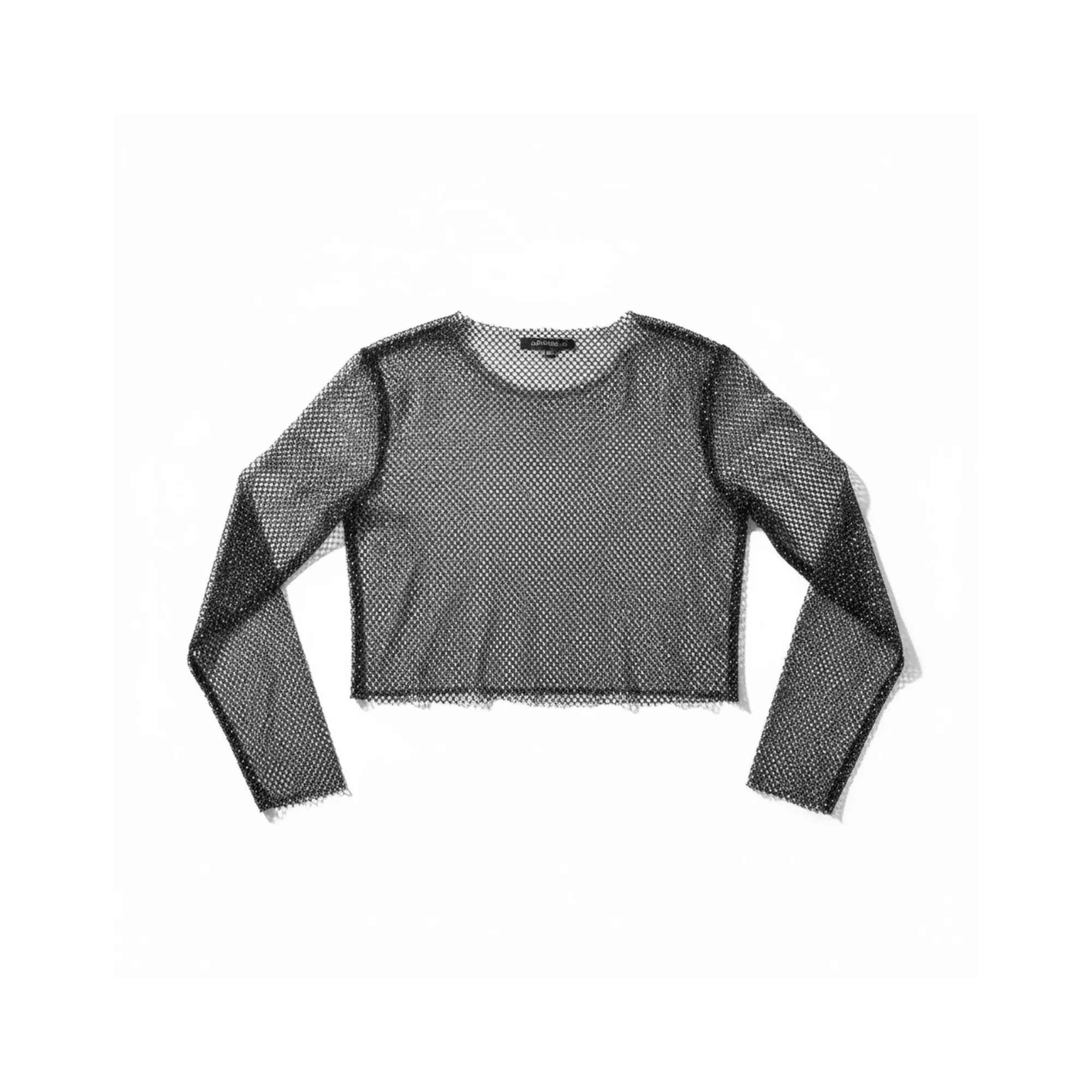 Gray Rhinestone Mesh Long Sleeve Crop Top at Spencer's