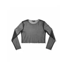 Gray Rhinestone Mesh Long Sleeve Crop Top at Spencer's