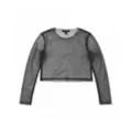 Gray Rhinestone Mesh Long Sleeve Crop Top at Spencer's