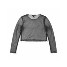 Gray Rhinestone Mesh Long Sleeve Crop Top at Spencer's