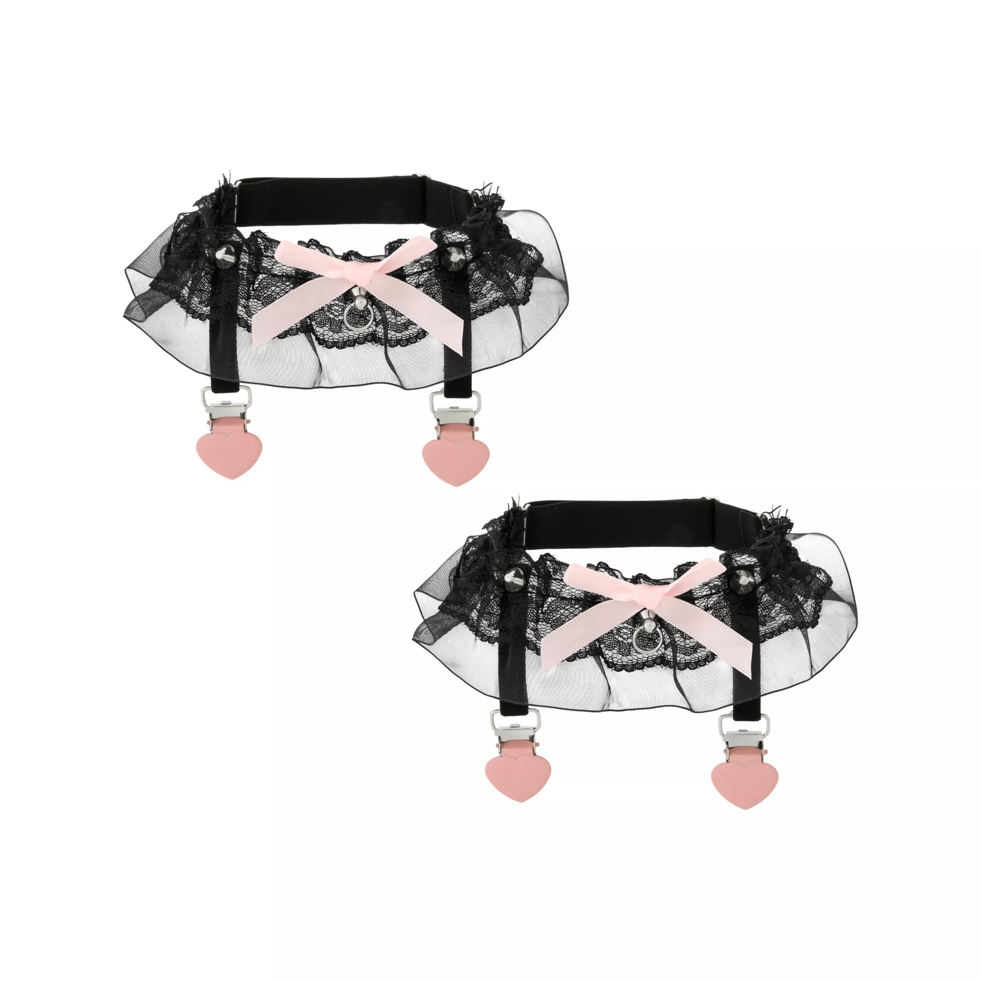 Black Lace Pink Bow Leg Garters at Spencer's