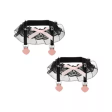 Black Lace Pink Bow Leg Garters at Spencer's