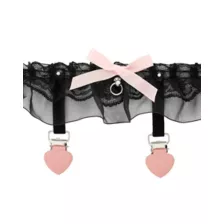 Black Lace Pink Bow Leg Garters at Spencer's