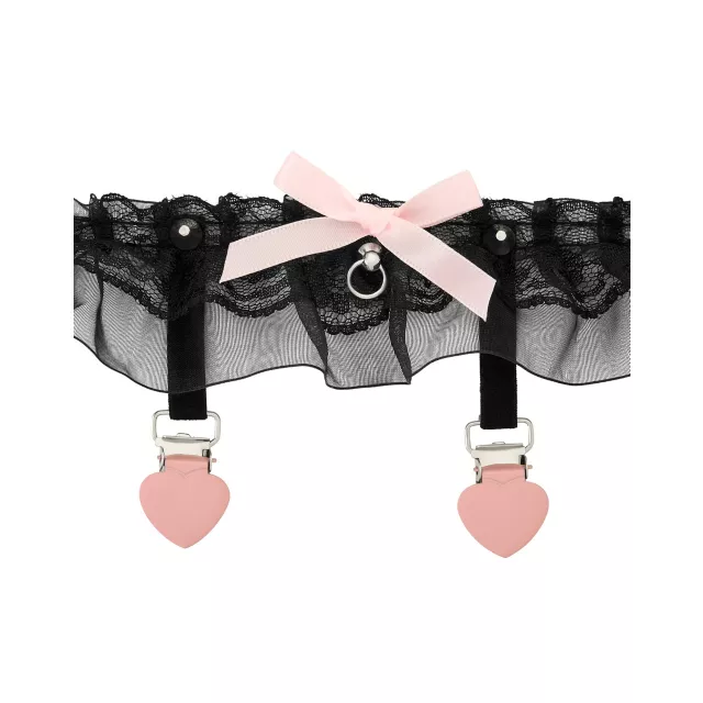 Black Lace Pink Bow Leg Garters at Spencer's