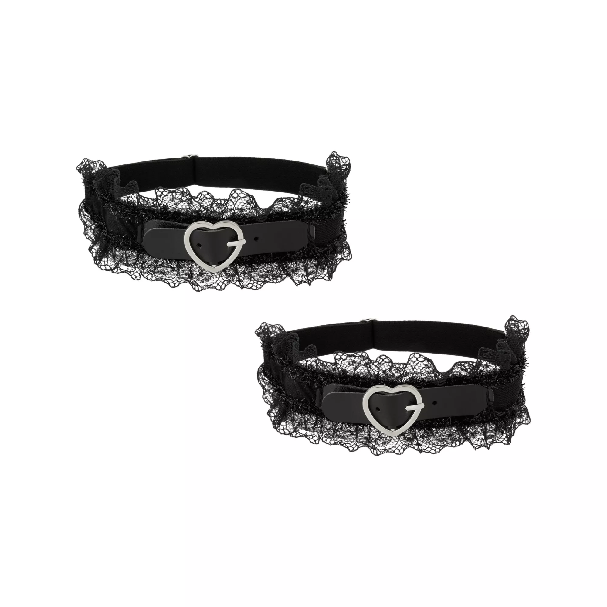 Black Lace Heart Buckle Leg Garters at Spencer's